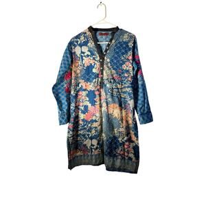 Khaadi Pret Floral Embroidered Blue  Multicolor Tunic Top Kurta Size 10